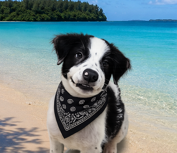 Pollax II enjoying annual leave at a tropical beach