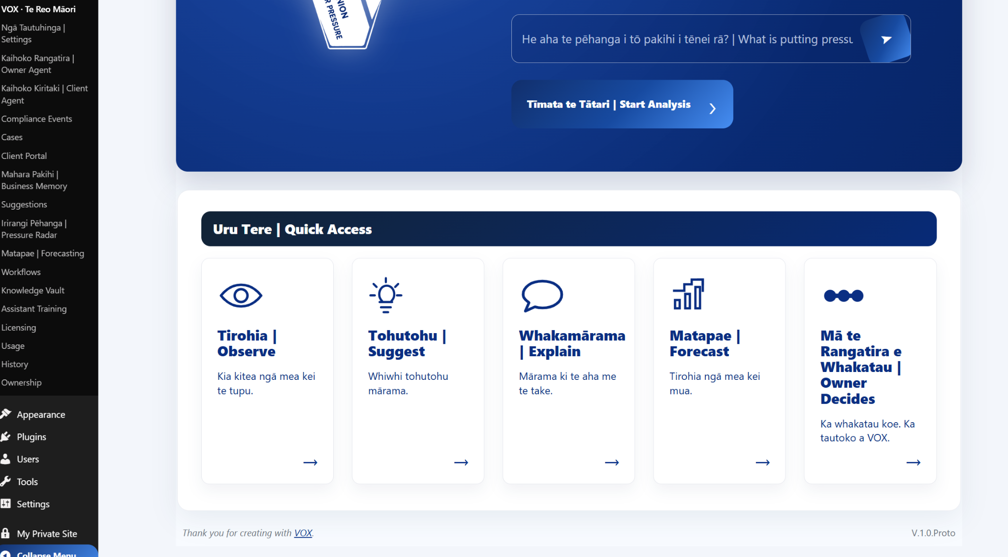 VOX Te Reo Māori dashboard